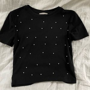 Zara Tee With Pearl Embellishments